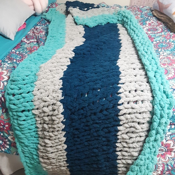 handmade Bedding Handmade Super Soft Woven Blanket Blue Grey Poshmark